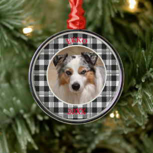 Ornamento De Metal Retrato Sentimental de Cachorro com Design Xadrez