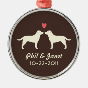 Ornamento De Metal Retrievers de Labrador amarelos com coração e