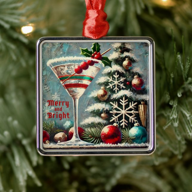 Ornamento De Metal Retro 50 Cranberry Snowflake de Natal Martini (Árvore)