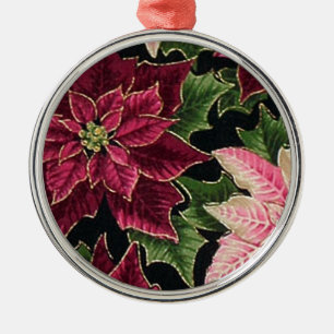 Ornamento De Metal Retro 50 Poinsettia Burgundy Rosa