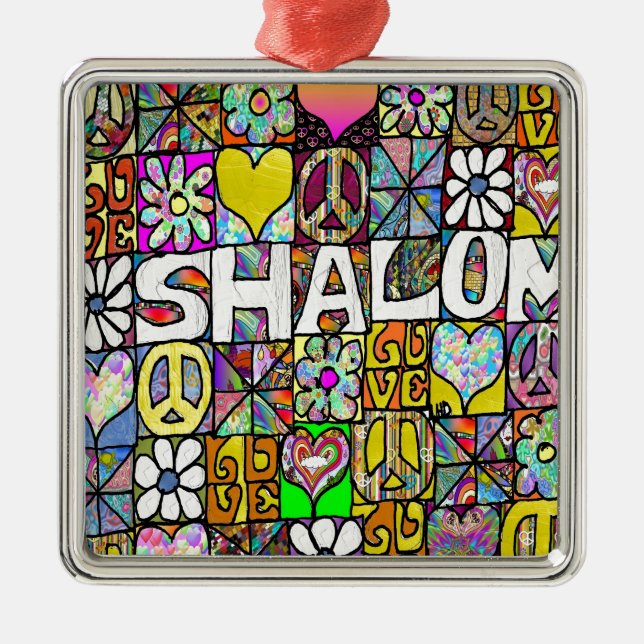 Ornamento De Metal Retro 60s Psicodélico Shalom LOVE (Frente)