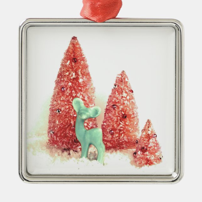 Ornamento De Metal Retro Christmas Deer (Frente)