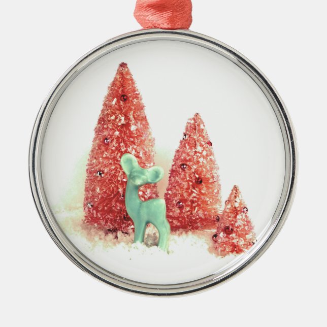 Ornamento De Metal Retro Christmas Deer (Frente)
