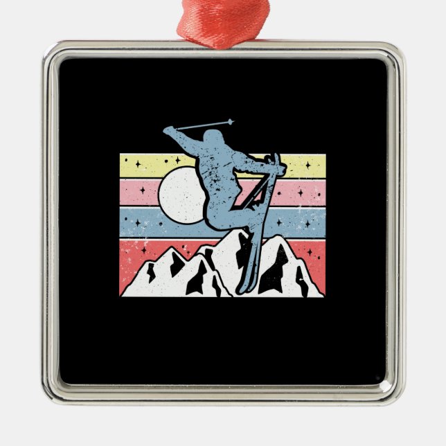 Ornamento De Metal Retro de Esqui (Frente)