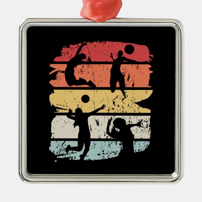 Ornamento De Metal Retro do Voleibol (Frente)