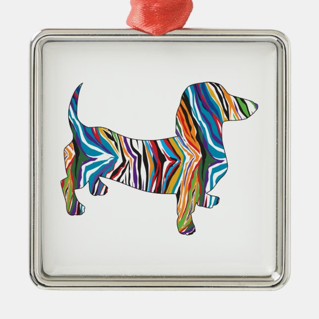 Ornamento De Metal Retro Psychedelic Dachshund (Frente)