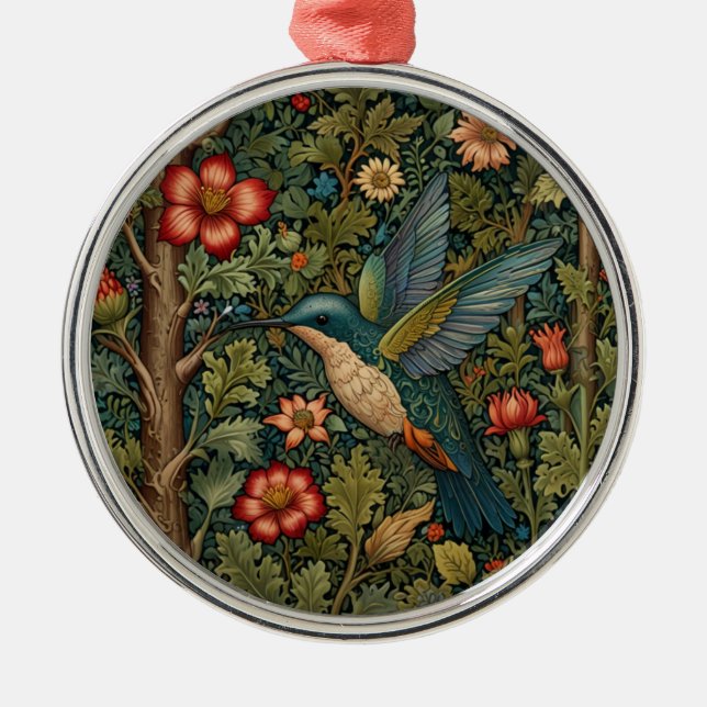 Ornamento De Metal Retro vintage art nouveau hummingbird (Frente)