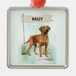Ornamento De Metal Rhodesian Ridgeback Watercolor Personalized Dog