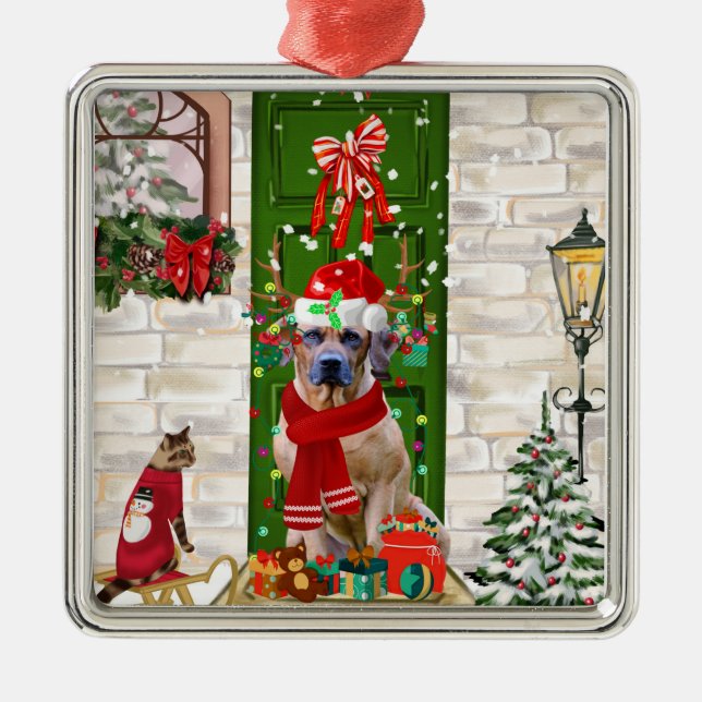 Ornamento De Metal Ridgeback Dog Natal (Frente)
