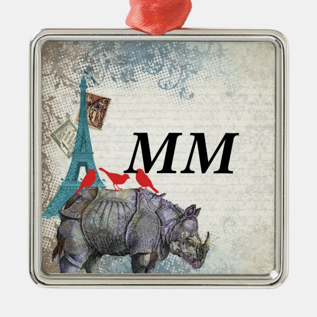 Ornamento De Metal Rinoceronte do vintage (Frente)