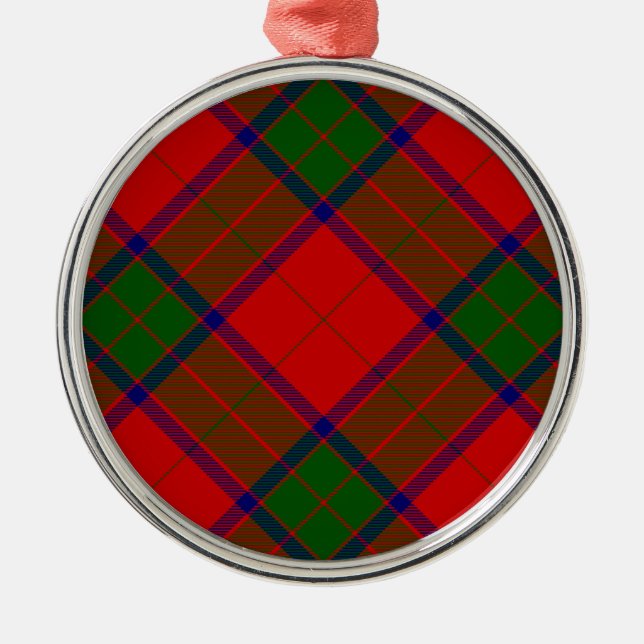Ornamento De Metal Robertson tartan xadrez verde vermelha (Frente)