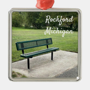 Ornamento De Metal Rockford Michigan White Pine Trail Bench