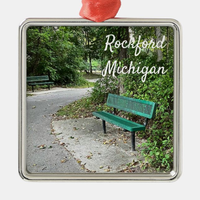 Ornamento De Metal Rockford Michigan White Pine Walking Bench (Frente)