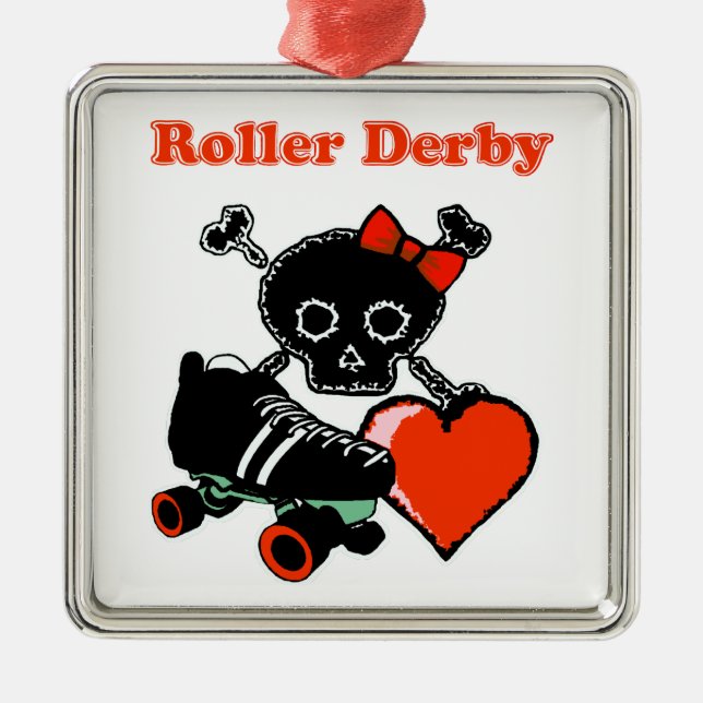 Ornamento De Metal Roller Derby Heart (Vermelho) (Frente)