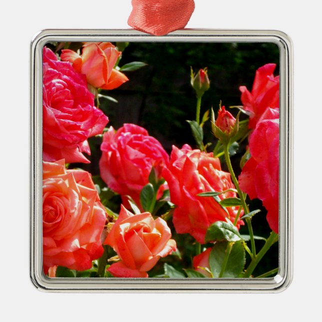 Ornamento De Metal Romantic Coral Roses (Frente)