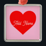 Ornamento De Metal Romântico Vermelho Pastel Rosa Personalizado<br><div class="desc">Simples coração vermelho quente sobre fundo cor-de-rosa pastel. Ideia gráfica de decoração projetada. Forma estética comumente usada para representar amor, apoio, laços estreitos, amizade e admiração.</div>
