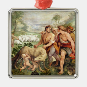 Ornamento De Metal Romulus suckled pelo ela-lobo