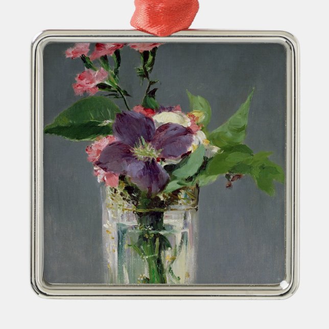 Ornamento De Metal Rosa de Manet | e Clematis em um vaso de cristal, (Frente)