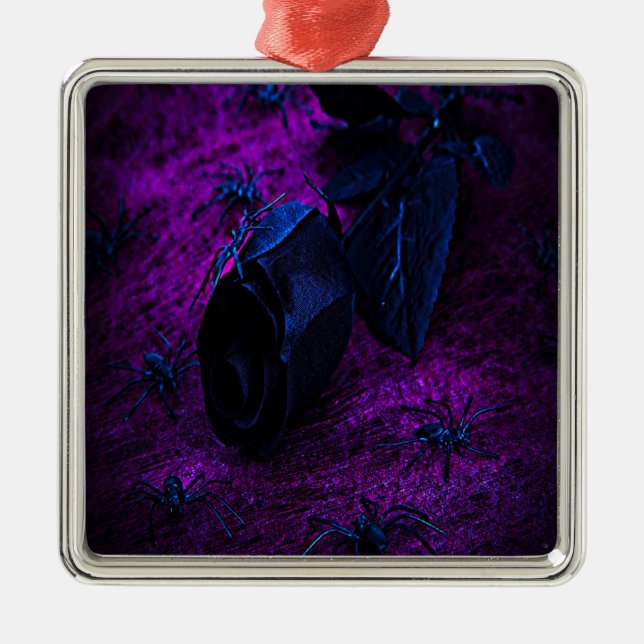 Ornamento De Metal Rosa de Material Negro Spooky, Aranhas Negras (Frente)