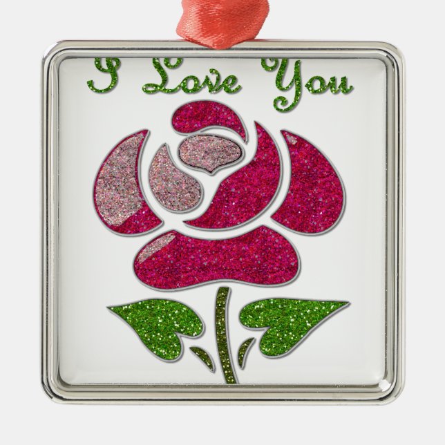 Ornamento De Metal Rosa Estêncil Rosa Eu Te Amo (Frente)