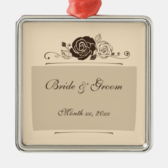 Ornamento De Metal Rosas do creme e de café que coordenam presentes (Frente)