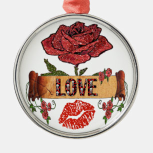 Ornamento De Metal Rosas Rockabilly RAB, Amor & Batom