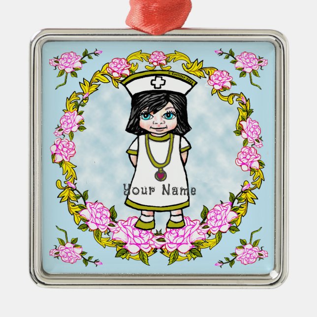 Ornamento De Metal Roses Girl Nurse Ceramic Ornament (Frente)