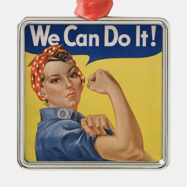 Ornamento De Metal Rosie the Riveter: Forte Empoderamento feminino (Frente)
