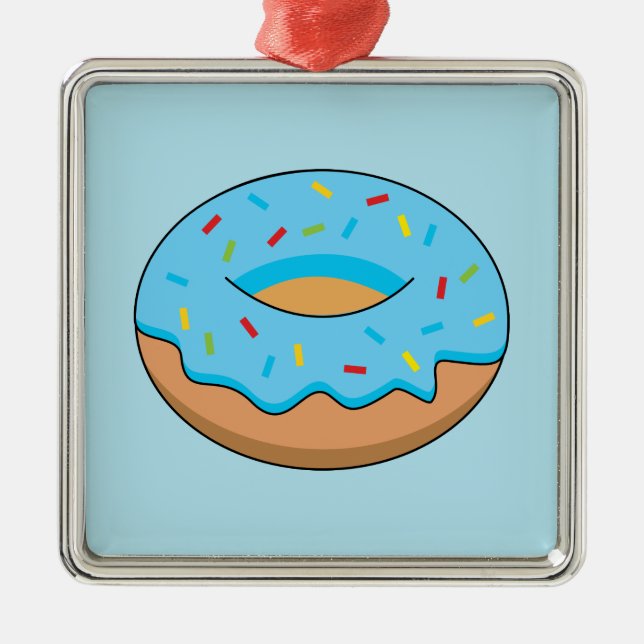 Ornamento De Metal Rosquinha Fosco Azul com Cartoon Sprinkles (Frente)