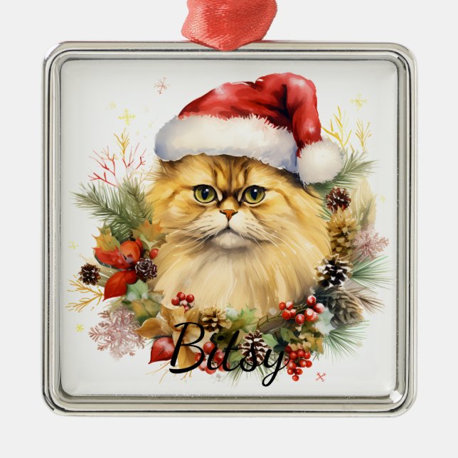 ORNAMENTO DE METAL ROSTO DE GATO DE NATAL FLUFFY (Frente)
