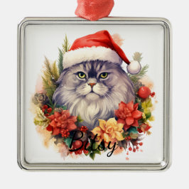 ORNAMENTO DE METAL ROSTO DE GATO FERIADO NATAL FLUFFY