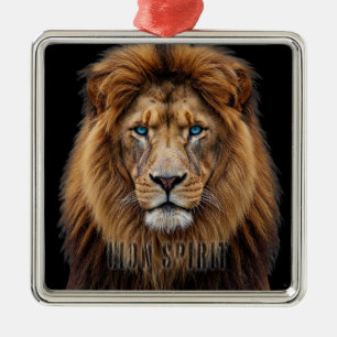 Ornamento De Metal Rosto de Leão Majestoso com Olhos Azuis Animais