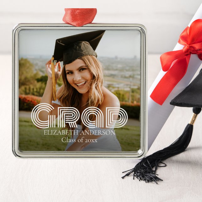Ornamento De Metal Roteiro da Turma de 2026 Foto Personalizada (Grad Class of 2025 Script Custom Photo Metal Ornament)