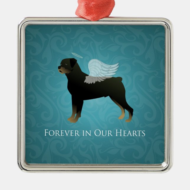 Ornamento De Metal Rottweiler Angel - Pet Memorial Design (Frente)