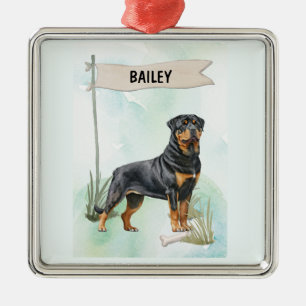 Ornamento De Metal Rottweiler Aquarela Cachorro Personalizado