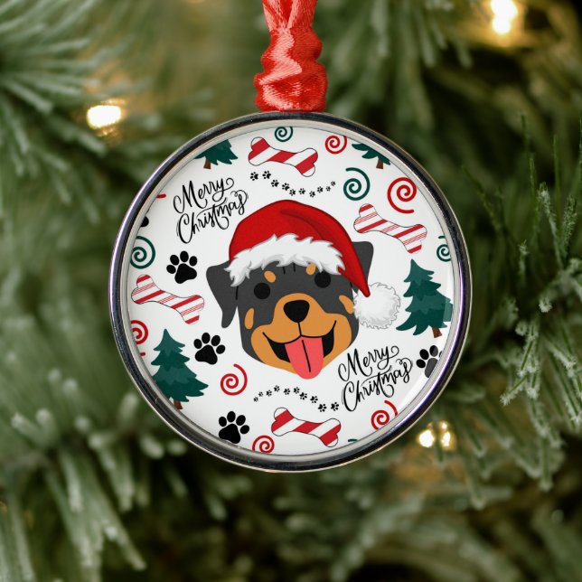 Ornamento De Metal Rottweiler Santa Hat Christmas Ornament Keepsake (Árvore)