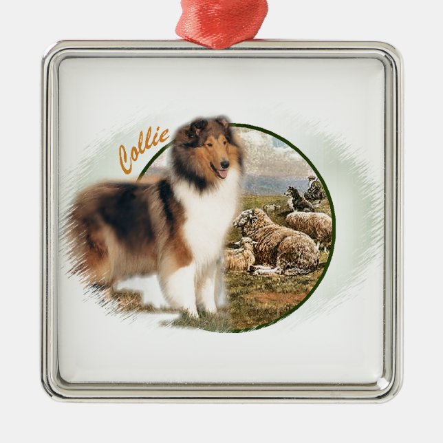 Ornamento De Metal Rough Collie Keeper da ovelha (Frente)