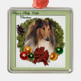 Ornamento De Metal Rough Collie Natal Ornaments