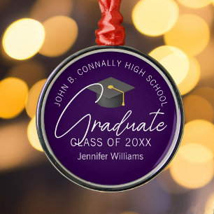 Ornamento De Metal Roxo Escuro Graduado Personalizado Natal Graduação