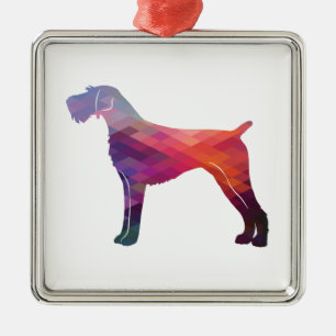 Ornamento De Metal Roxo Geo Silhouette, Ponteiro Wirehaired Alemão