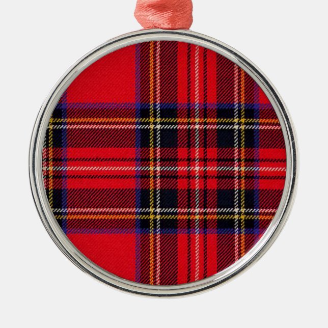 Ornamento De Metal Royal Stewart tartan red black plaid (Frente)