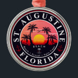 Ornamento De Metal Rua Augustine Beach Palm Trees Sunset<br><div class="desc">Rua Augustine Florida. Esta design de retrô faz um Natal excelente ou presente de aniversário para fãs da Rua Augustine Beach. O retroverão vibes design é um presente perfeito para amantes de viagem e fãs de destinos tropicais. - " Você pode personalizar e modificar esse modelo ajustando, alterando ou excluindo...</div>