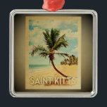 Ornamento De Metal Rua santo Gatinhos Viagens vintage Ornament Palm T<br><div class="desc">Um ornamento legal,  no estilo vintage,  de Santos Kitts,  com palmeira em uma praia arenosa com céu azul e oceano.</div>