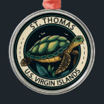 Ornamento De Metal Rua Thomas U.S. Virgin Islands Turtle Crachá<br><div class="desc">Rua de arte vetorial Thomas. É conhecido pelas praias e pontos de snorkeling.</div>