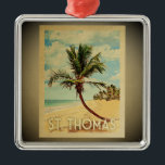 Ornamento De Metal Rua, Viagens vintage, Santo de palmeira de palma<br><div class="desc">Uma Rua legal no estilo da vintagem. Um ornamento Thomas apresentando uma palmeira em uma praia arenosa com céu azul e oceano.</div>