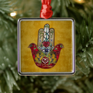 Ornamento De Metal Ruby Pomegranate Heart Bird Hamsa