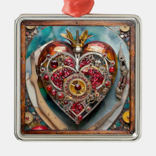 Ornamento De Metal Ruby Pomegranate Heart Steampunk