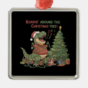 Ornamento De Metal Rugindo em Volta da Árvore de Natal T-Rex Engraçad