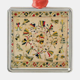 Ornamento De Metal Rumal: cobrir quadrado do bordado que mostra o