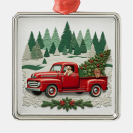 Ornamento De Metal Rustic Red Pickup Truck Christmas Tree 